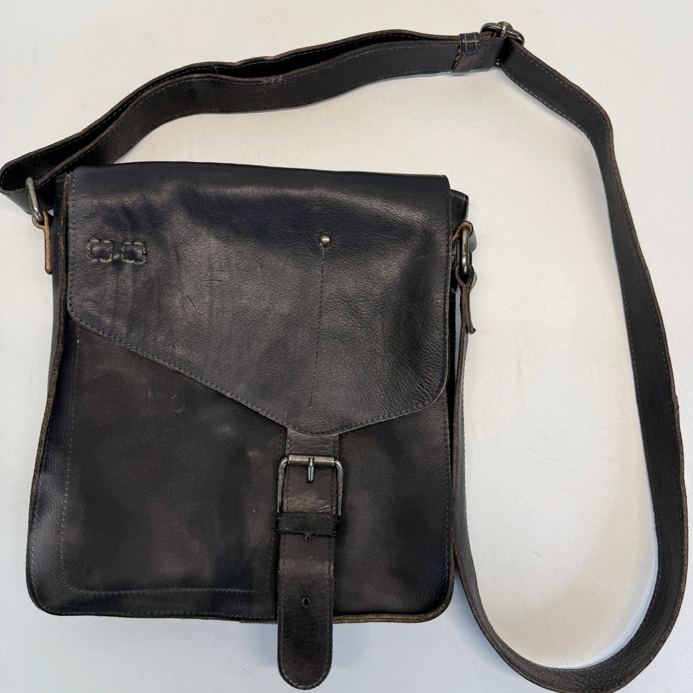 Bed Stu Venice Black Distressed Leather Crossbody Messenger Bag
